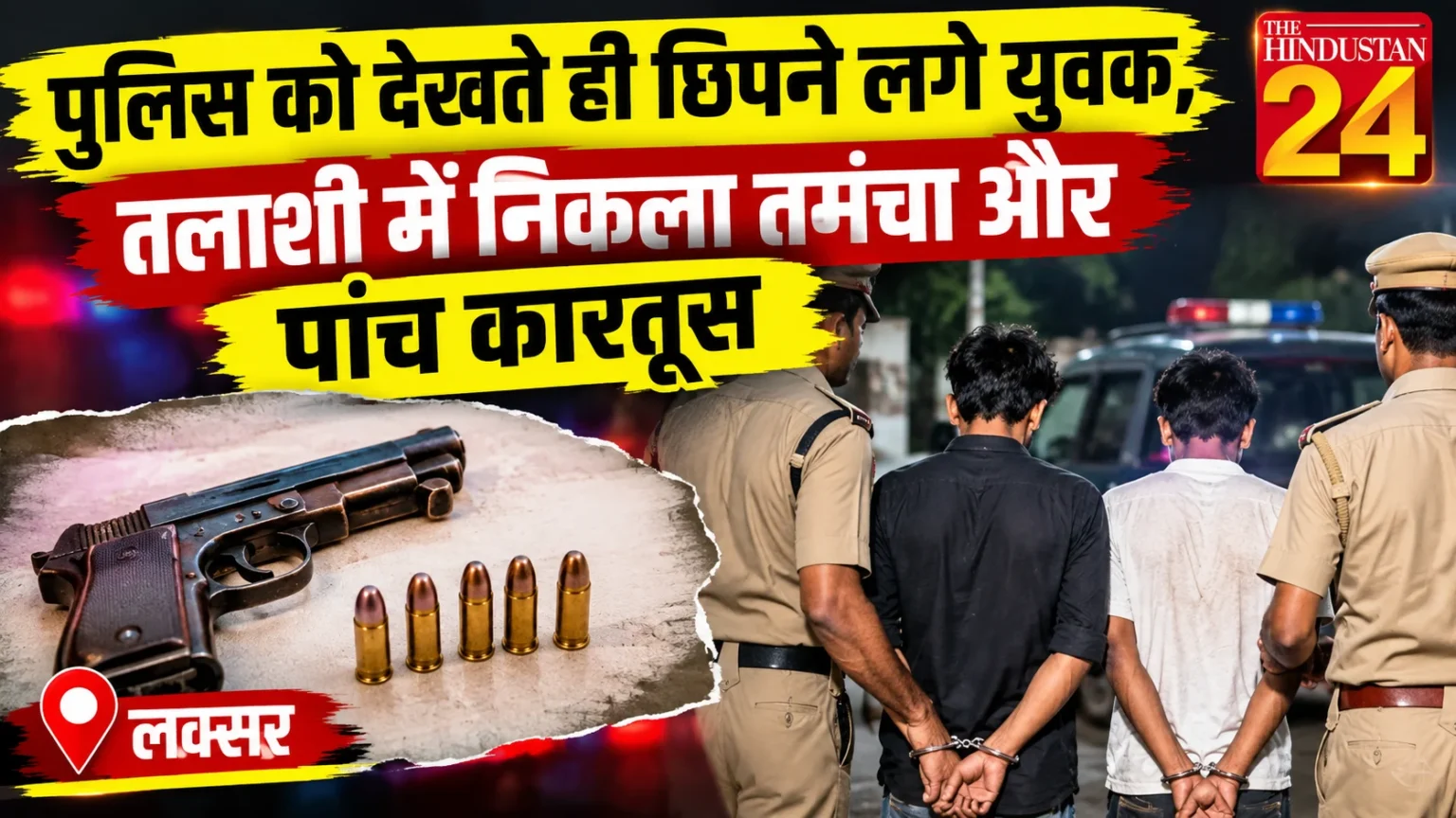 पुलिस को देखते ही छिपने लगे युवक, तलाशी में निकला तमंचा और पांच कारतूस